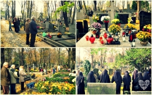 Besucher auf dem Friedhof in Polen